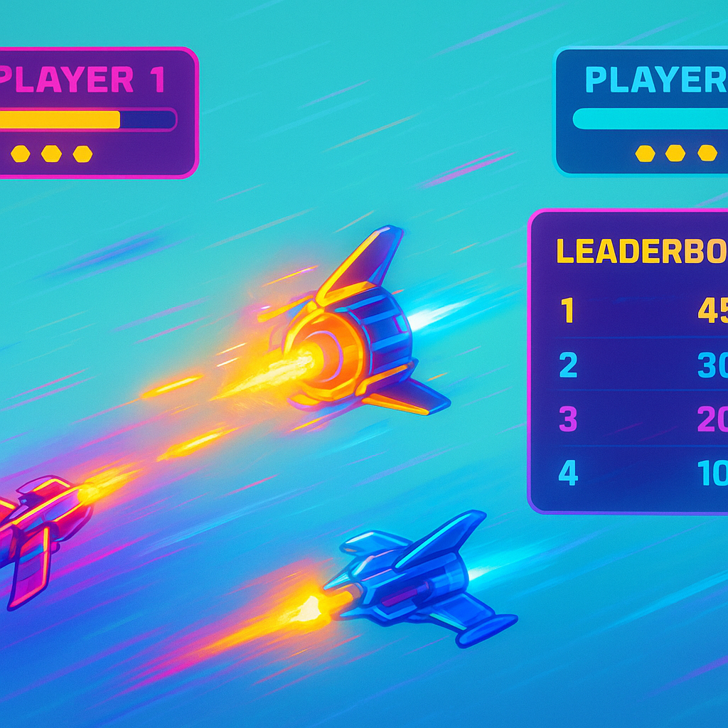 ArcadePulse in-game action with HUD and leaderboard
